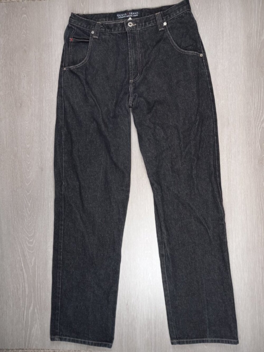 VTG Guess 33x34 (32x33) American Tradition Loose Straight Black Denim Jeans